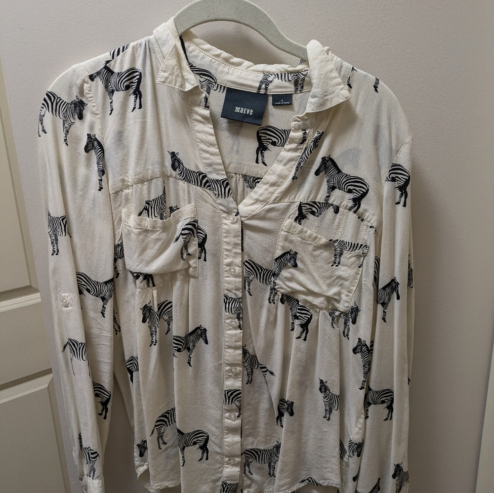 Anthropologie Maeve Zebra Rayon Button Down Long Sleeve